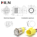 FILN 16mm 19mm 22mm Stainless Steel Waterproof LED Indicator Metal Push Button  Switch Power Symbol   Start Stop Power on Off