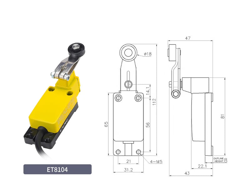 ENMG ET8108-CF IP67 Waterproof Travel Limit Switch Mechanical Position Switch Roller Lever for Industrial Equipment Farm Manure