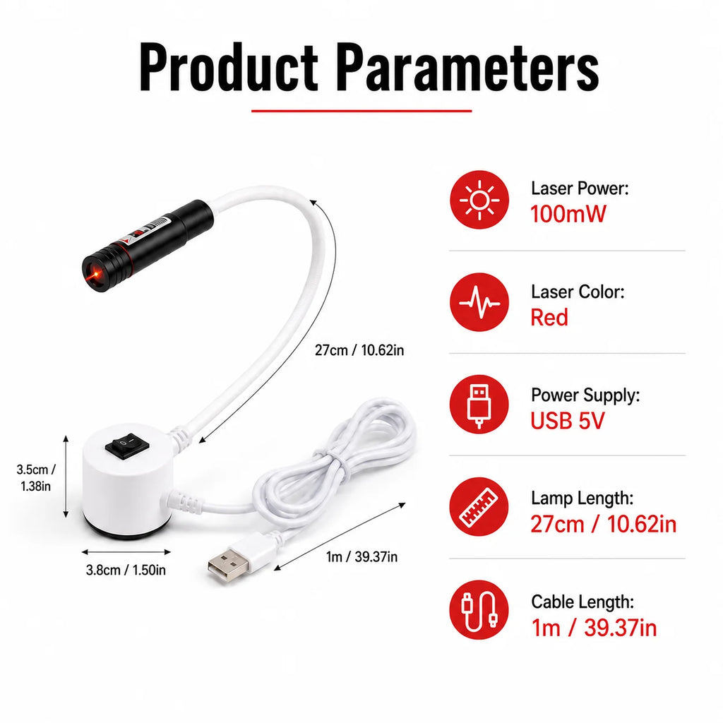 DC5V USB Laser Positioning Light Flexible Gooseneck Magnetic Base Red Line Cross For Sewing Cutting Quilting Machine Accessories