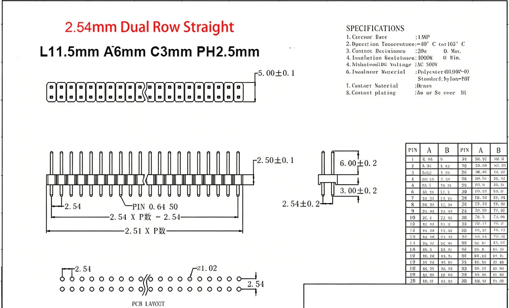 10pcs 1.0mm 1.27mm 2.0mm 2.54mm Pin Header Double Row Male 1/2~40P Breakaway PCB Board Connector Strip Pinheader 1*2/2P 4P 6-40p