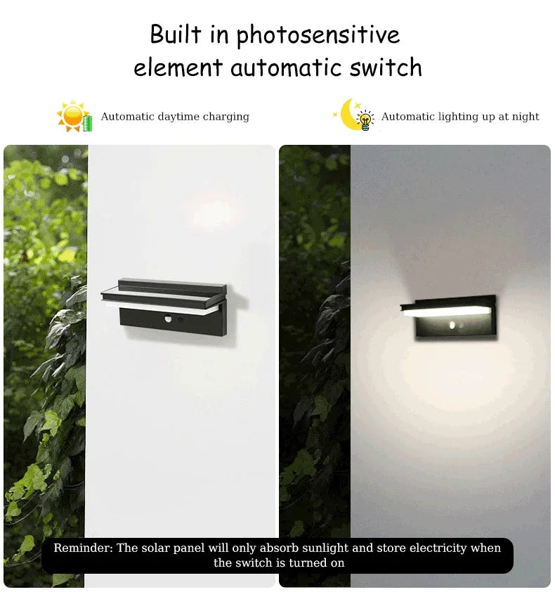 Solar Power Wall Lamp IPX5 Waterproof Garden Lights Motion Sensor  Energy Saving Light for Exterior Spot Porch Yard Lighting