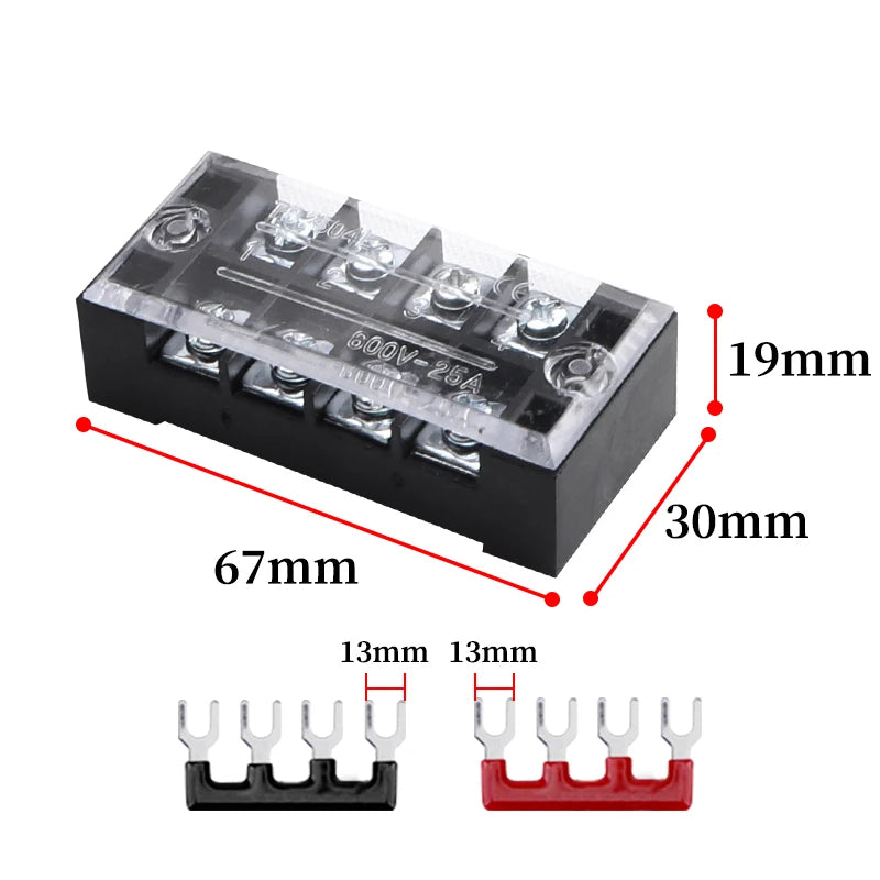 1pcs 25A 600V Dual Row Strip Electrical Screw Terminal Block Fence Screw Ribbon Wire Connector 3/4/5/6/8/10/12 Position