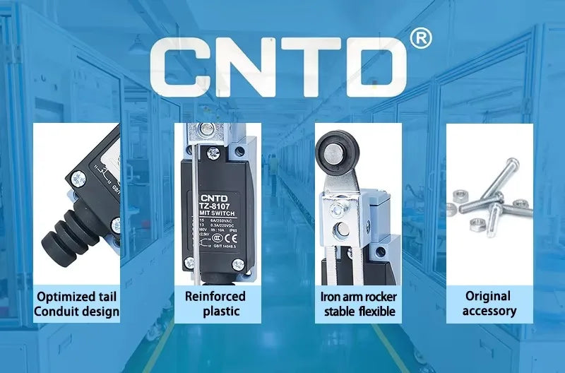 CNTD TZ-8108 Limit Switch Adjustable Roller Lever Self-Reset Mechanism Zinc Alloy Body Long Mechanical Life Industrial CE