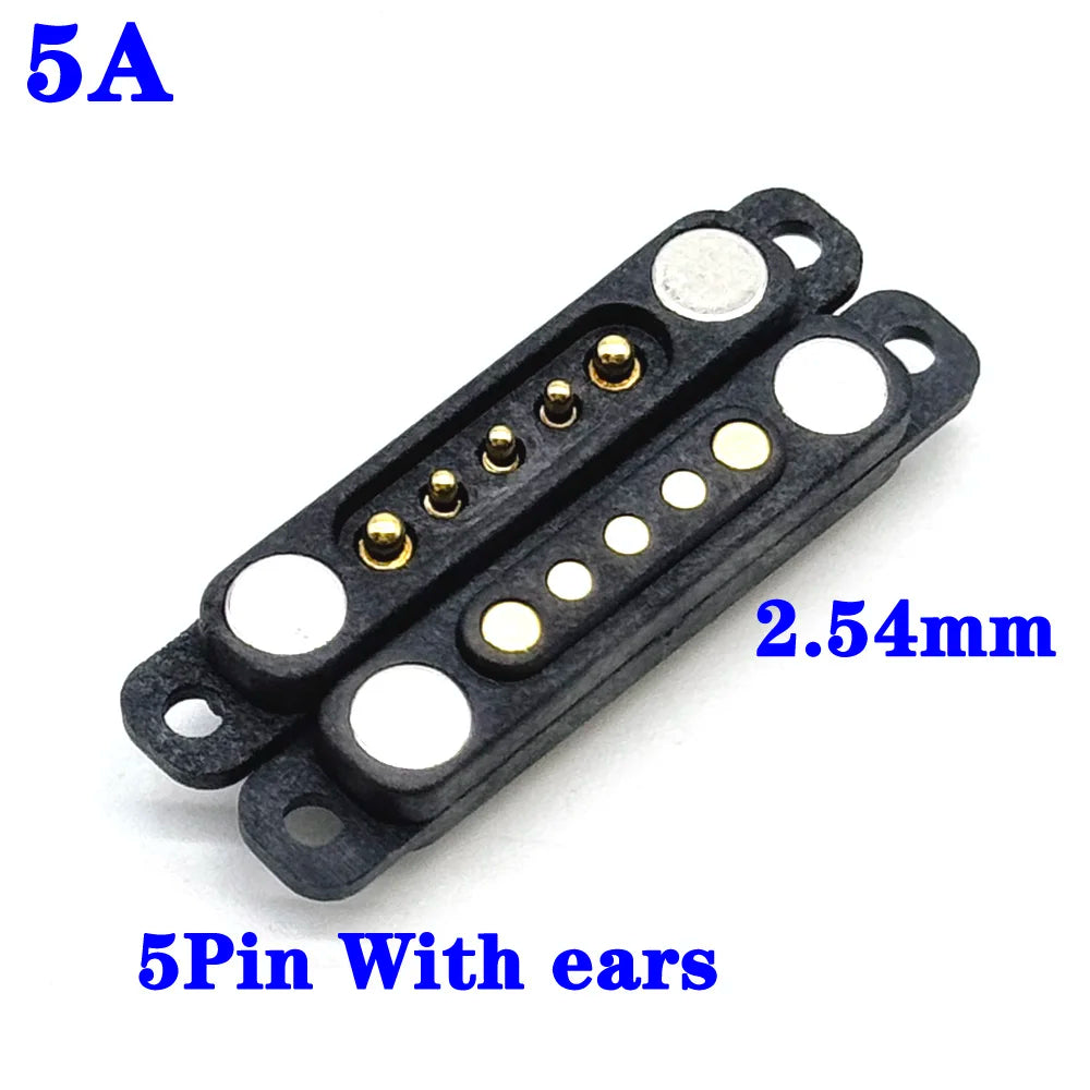 1sets DC 36V 5A Waterproof Magnetic Pogo Pin Connector 5Pin With Ears Pogopin Male Female Spring Loaded DC Power Socket