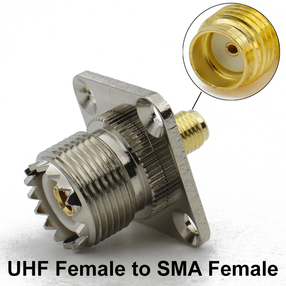 UHF to SMA Connector SO239 PL259 Male Plug & Female Jack 4Hole Flange RF Adapter Straight Brass for CB Radio/Walkie Talkie