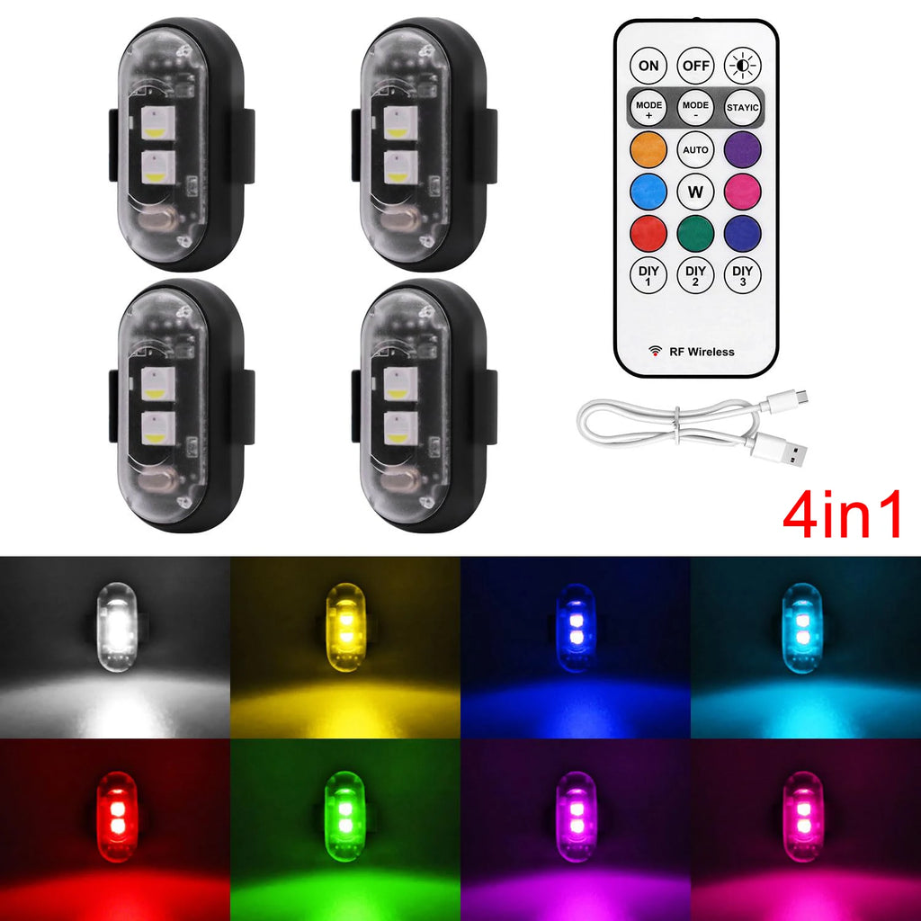 2/4/6/8 pcs LED Aircraft Strobe Lights Remote Control 8 Colors Anti-Collision LED Lights for Car Motorcycle Drone Aircraft Bike