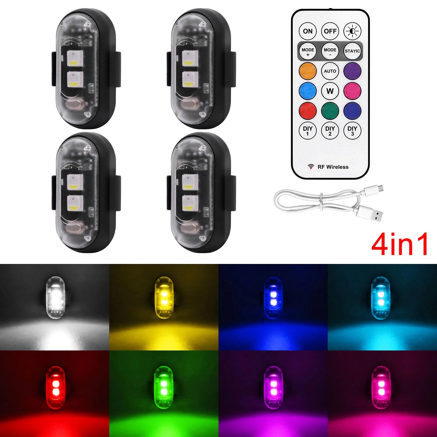 2/4/6/8 pcs LED Aircraft Strobe Lights Remote Control 8 Colors Anti-Collision LED Lights for Car Motorcycle Drone Aircraft Bike