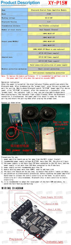 10W/15W/20W Stereo Bluetooth Power Amplifier Board 12V/24V High Power Digital Amplifier Module XY-P15W XY-P40W