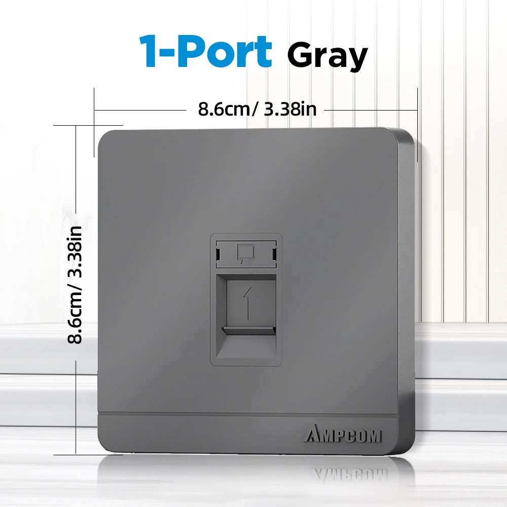 AMPCOM Wall Faceplate Socket Grey Wallplate 1-Port 2-Port 4-Port Networking Telephone Socket Outlet Mount Panel For RJ45 RJ11