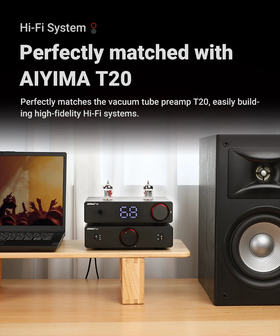 AIYIMA A20 PFFB Stereo Power Amplifier TPA3255 HiFi 2.0 Audio Amp 300Wx2 with XLR/RCA Fully Balanced Input HPF High Pass Filter