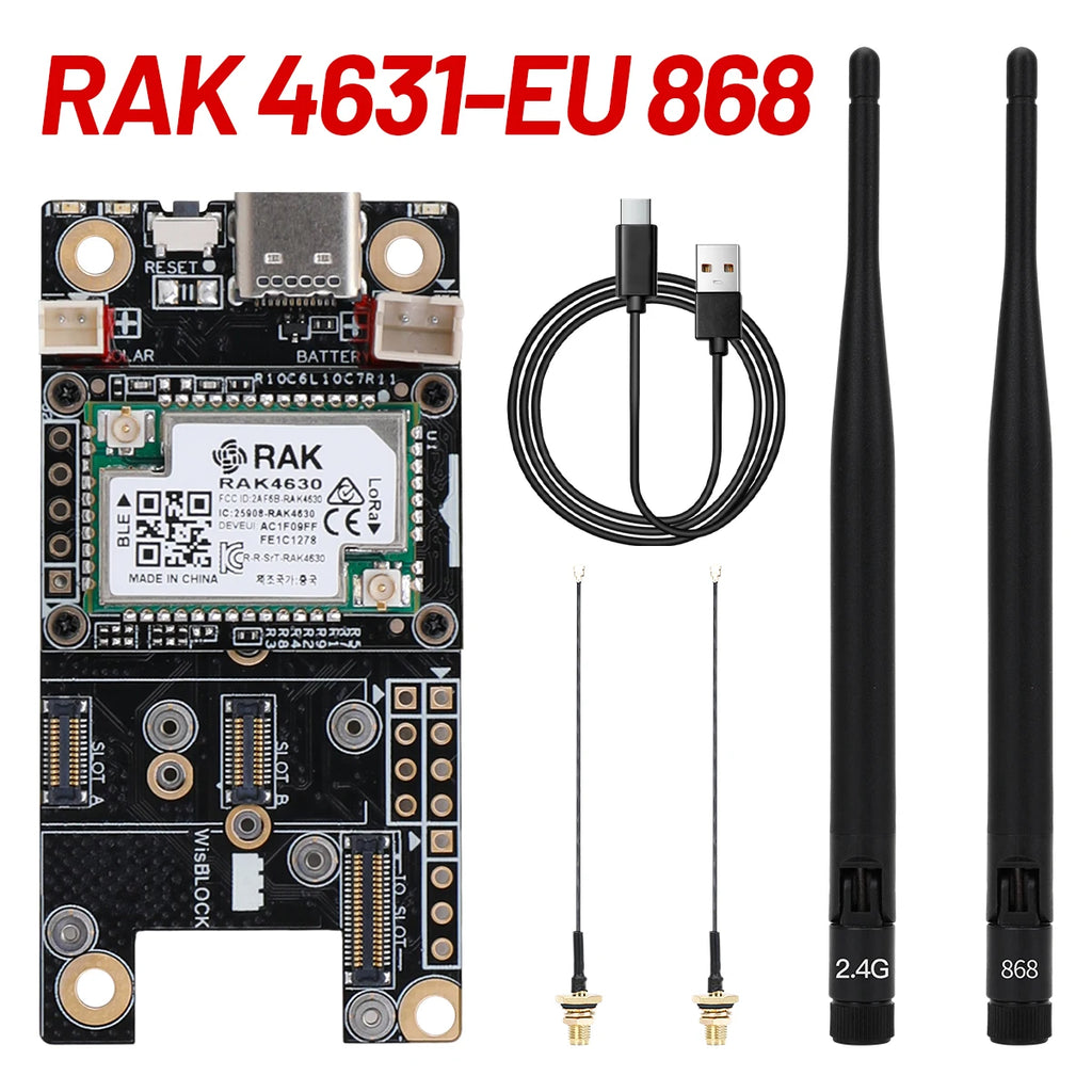 RAK4631 Meshtastic Meshcore Kit for LoRaWAN Wireless SX1262 868MHz 915MHz LoRa Module RAK19007 Base Board with Lora Antenna