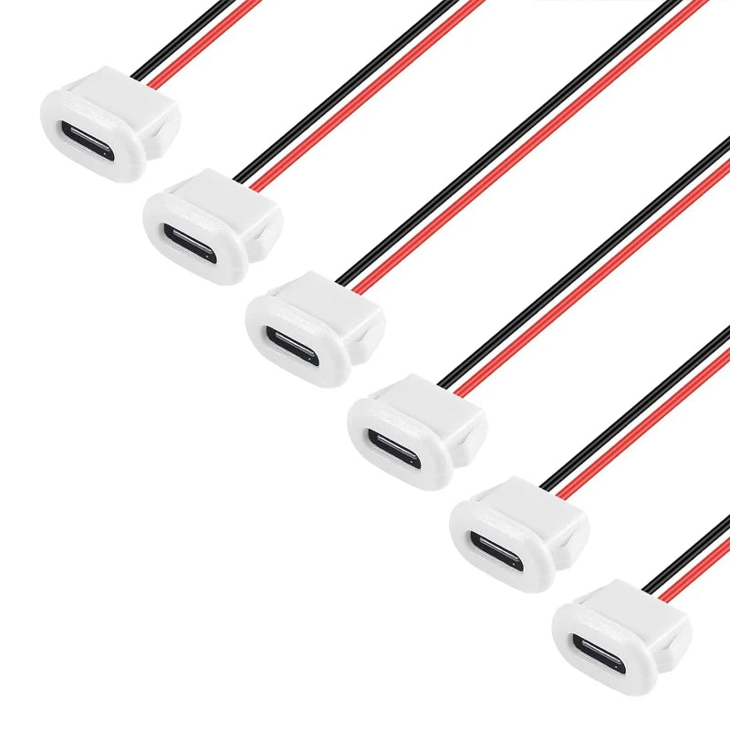 6PCS USB Power Connector USB-C Plug to 2 Pin Bare Wire Open End Connector Type C Female Chassis Waterproof Extension Power Cable