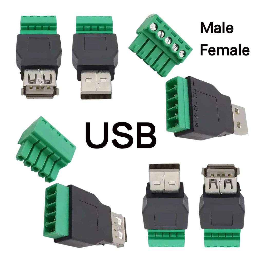 Computer Phone Keyboard Mouse USB Plugs Type A 2.0 Solderless Male/Female To Screw Connector with Shield Adapter