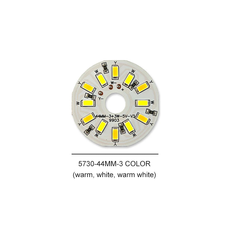 3/5/10PCS Round LED Light Board DC 5V 3W Low Voltage 5730 2835 SMD LEDs 3000K Warm or White 6000K Dimmable Bulb Lamp Panel