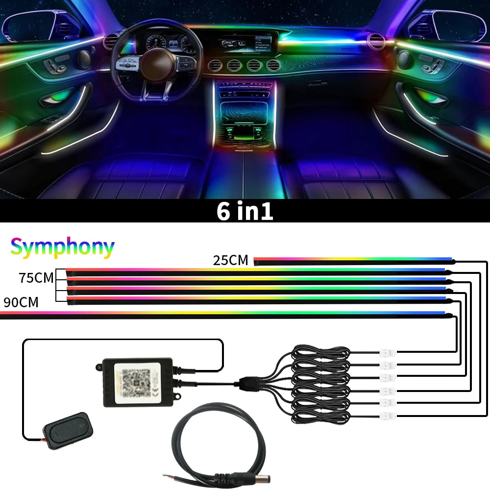 Symphony Car Ambient Lights Kit 18 in 1 LED Interior RGB APP Control Acrylic Guide Strip Light Auto Atmosphere Lamp