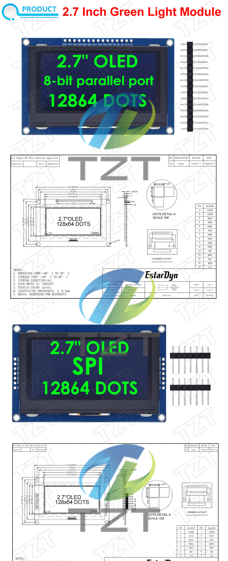 2.7 Inch OLED LCD display 128x64 drives SSD1327 IIC / SPI / 8-bit parallel port For Arduino