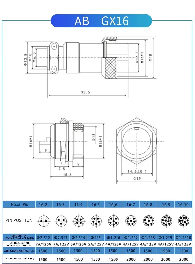 5/10/20 Set GX16 Metal Aviation Socket Coupler  2 3 4 5 6 7 8 9 10 12 14 15 Core Pins Male and Female Connectors Mobile & Fixed