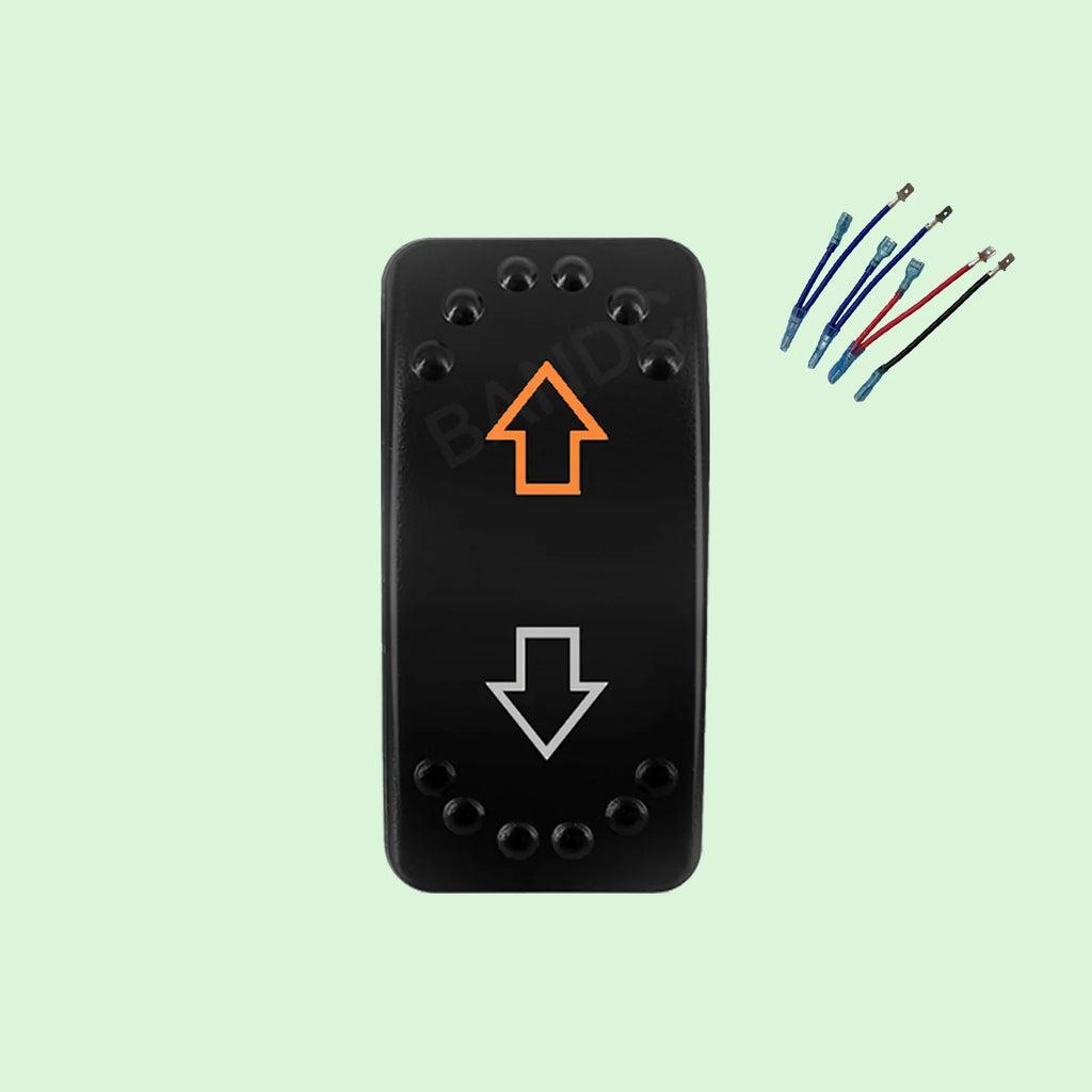 UP DOWN ARROWS Momentary Rocker Switch 7P (ON)-OFF-(ON) DPDT Retractive Switch + Wires for Car Boat Marine Vehicle Yacht Ship
