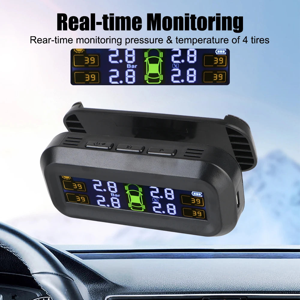 Temperature Warning Fuel Save Tire Pressure Monitoring System Solar TPMS With 4 External Sensors Car Tyre Pressure Monitor