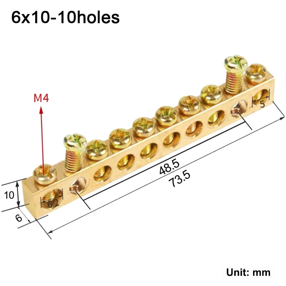 Grounding Bars Copper Wire Connector Multi-specification With Hole Screw Brass Connection Row Zero Ground Terminal Electrical