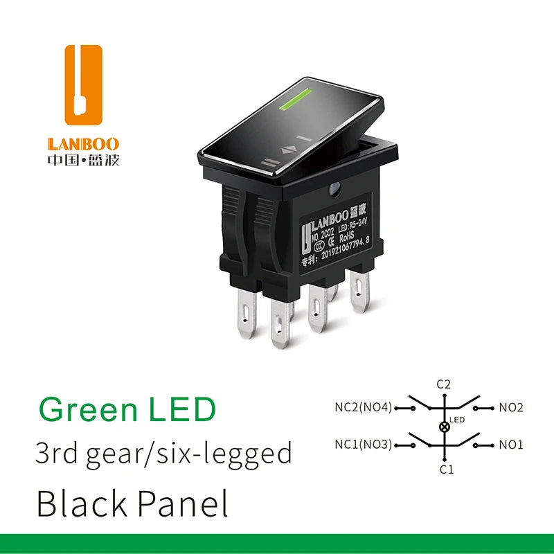 LANBOO 14mm*9mm Series 7Amp High Current Rocker Switch ON-OFF-ON 2/3Position 4/6Pin KCD1  With Red/Green Light  12V24V220V