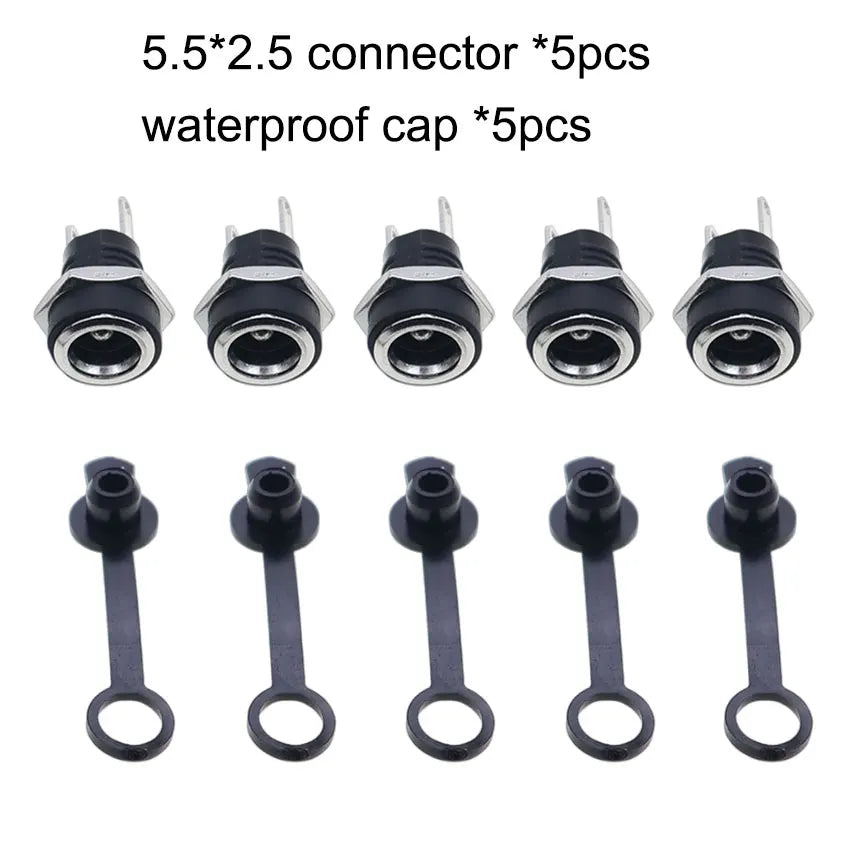 YuXi 10pcs 5.5x2.1mm 5.5x2.5mm DC Power Jack Supply Socket 2Pin Female Panel Mount Connector With 8mm Waterproof Caps