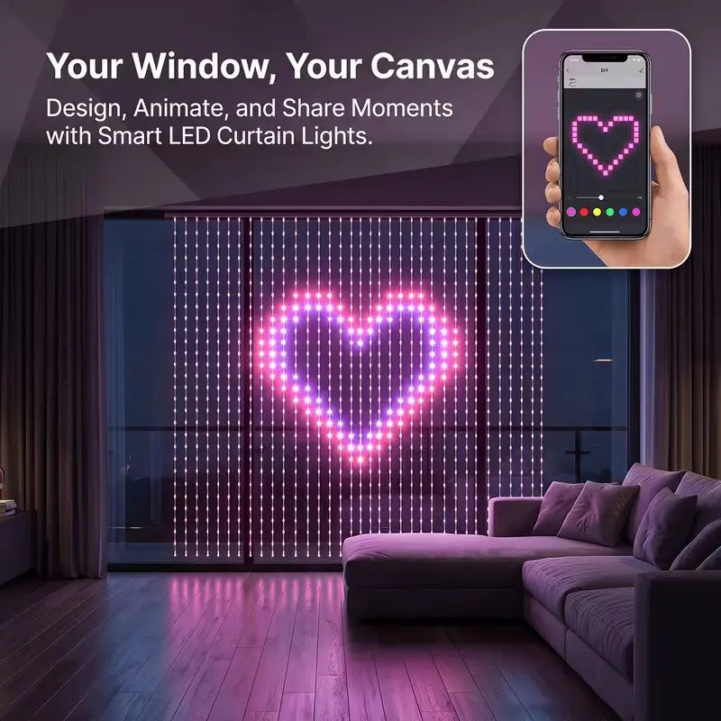 Smart RGB LED Curtain Fairy Lights, Remote-Controlled & Music-Synchronized, Indoor Outdoor Christmas Decoration Lights