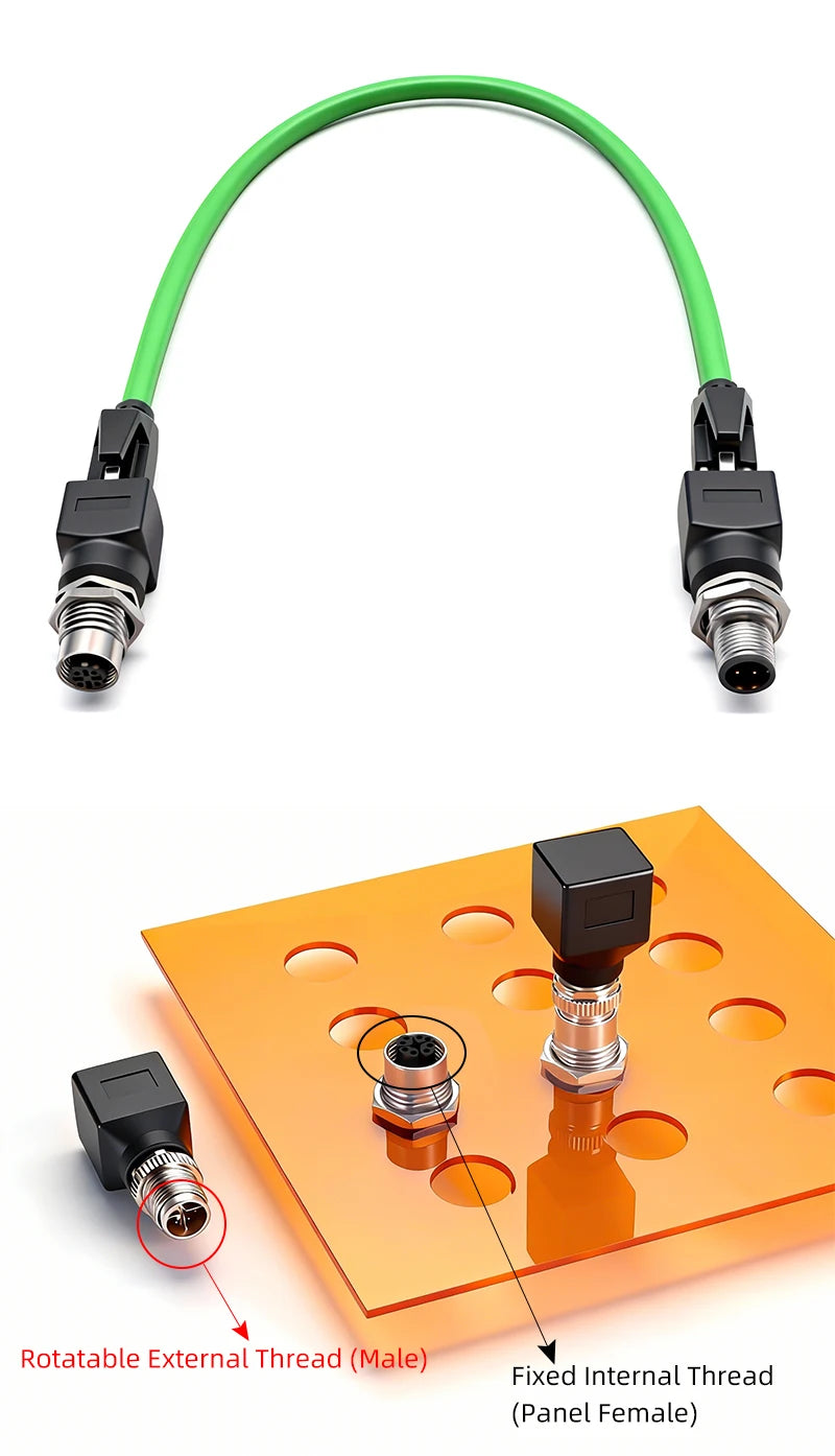 BYXGD M12 X-Code 8Pin A-Code D-Code 4Pin to RJ45 Panel Mount Adapter IP67 Waterproof Ethernet Connector Straight Angled Type