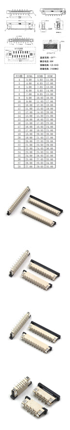 10Pcs FPC Connector socket FFC 1.0MM Drawer type Vertical 12P 14P 18P 20P 22P 24P 28P FPC Connector socket