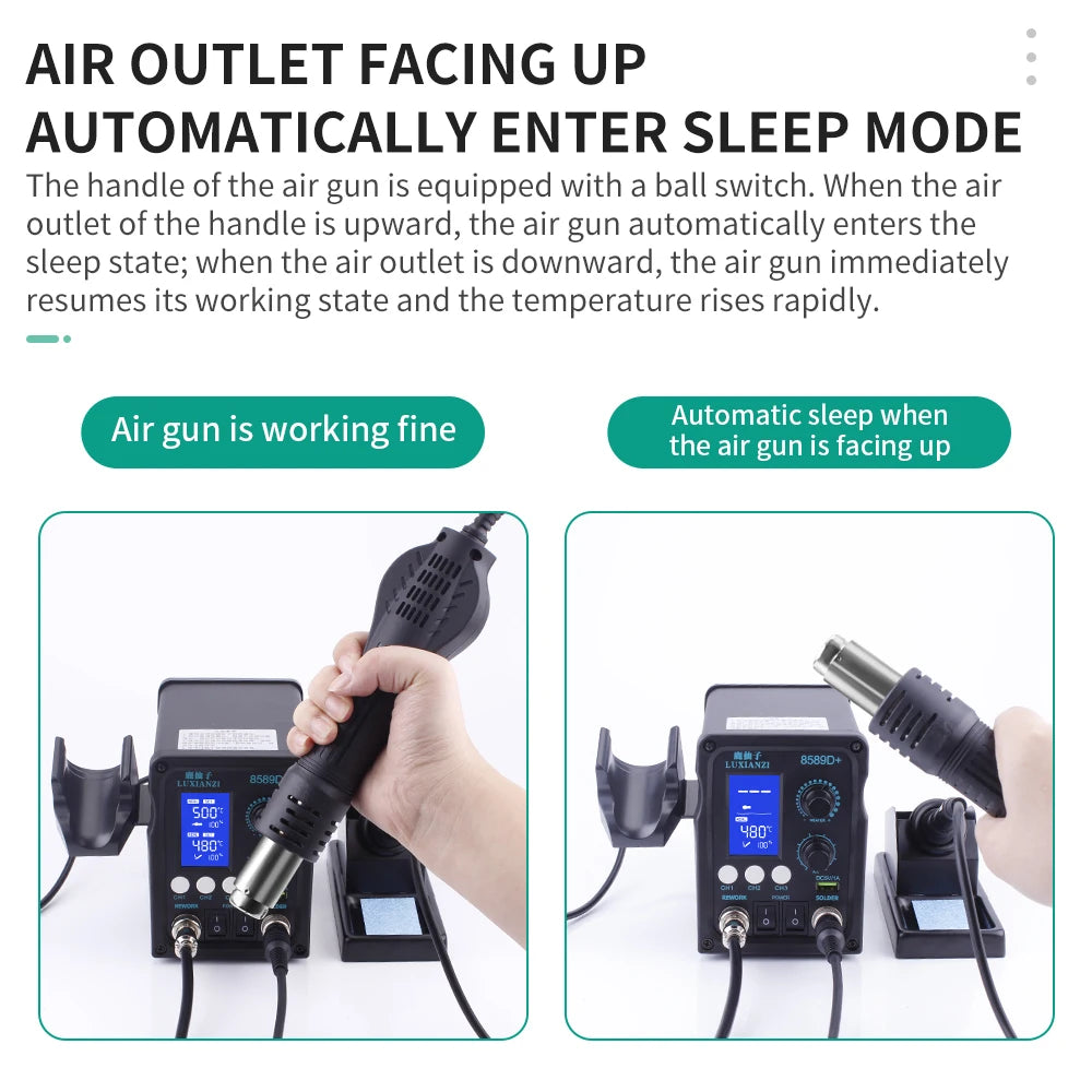 LUXIANZI 8589D+ 2 IN 1 Hot Air Gun Soldering Station With LED Digital Display For BGA PCB IC Repair Tool SMD Rework Station
