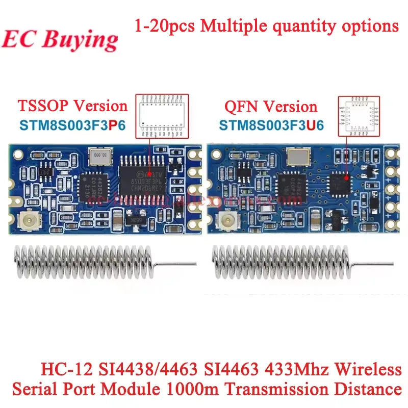 20Pcs/1pc HC-12 433Mhz SI4438 SI4463 Wireless Serial Port Module 1000m UART 3.3V/5V TTL Level With Antenna Bluetooth-compatible