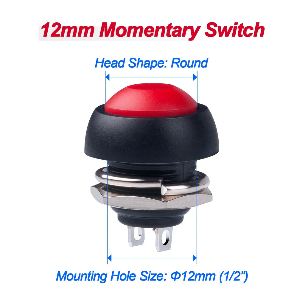 20PCS 12MM Waterproof Momentary Push Button Switch Normal Open(NO) Mini Micro Switch ON-Off 125V 3A Red Black 5 Colors