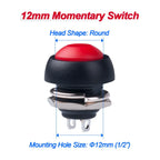 20PCS 12MM Waterproof Momentary Push Button Switch Normal Open(NO) Mini Micro Switch ON-Off 125V 3A Red Black 5 Colors