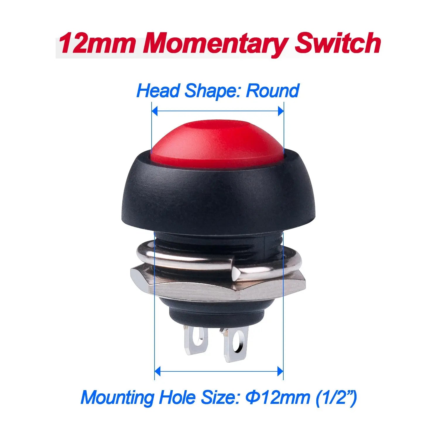 20PCS 12MM Waterproof Momentary Push Button Switch Normal Open(NO) Mini Micro Switch ON-Off 125V 3A Red Black 5 Colors