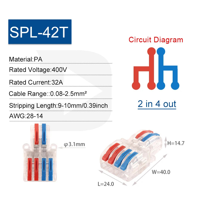 5PCS Quick Lever Electrical Connector Compact Conductor Wiring Terminal Block Universal Push-in Wire Connectors Cable Splitter
