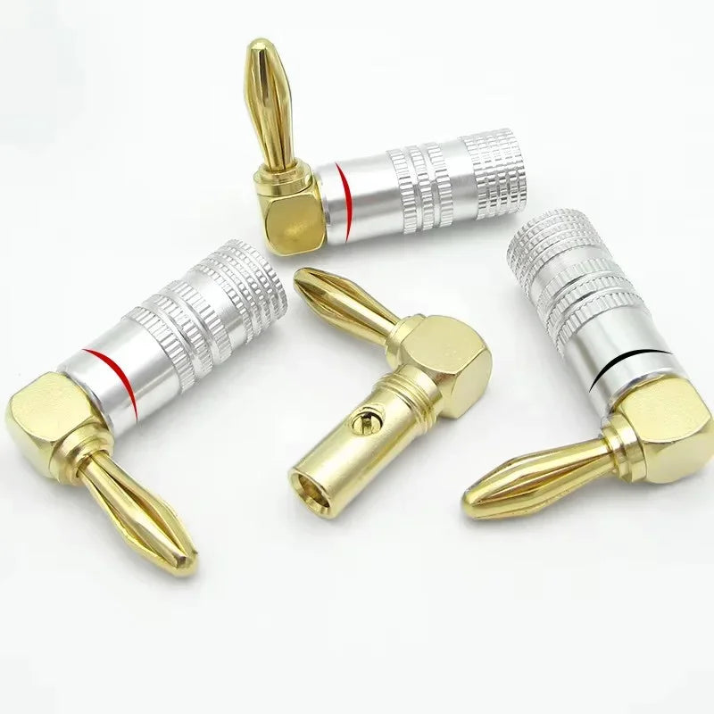 2PCS Banana Plug Audio Speaker Connector 90 Degree Straight Angle Plug Audio Jack Gold Plated Speaker Terminals Adapters