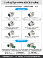 M12 Screw Termination Plastic Field Plug NMEA2000 5 Pin Straight Angled IP67 Waterproof 3 4 6 8 Poles Sensor Connectors PG7 PG9