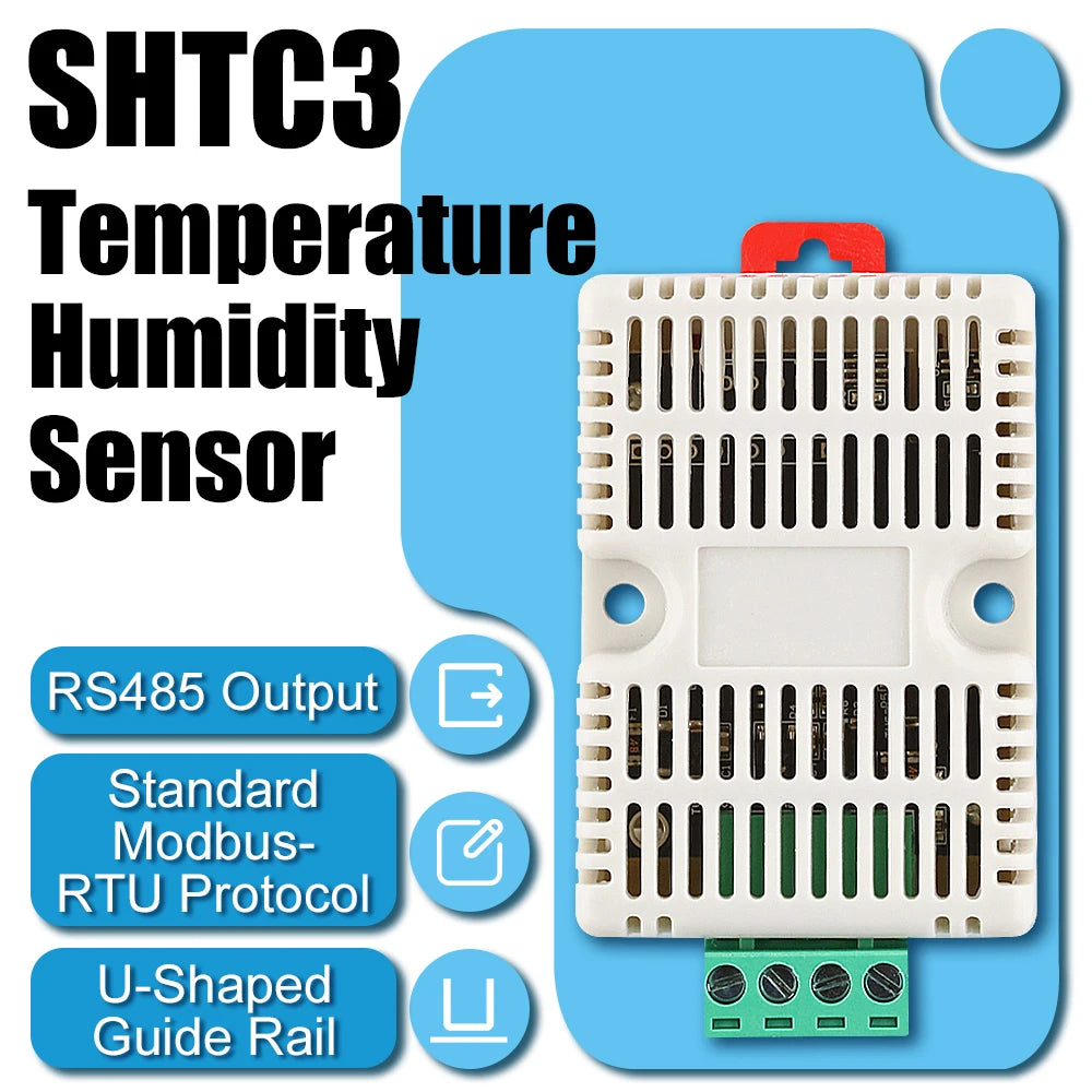 SHTC3 Temperature Humidity Sensor 35MM DIN Tracks Output RS485 Modbus Protocol Industrial Sensors Monitor Transmitter 5Pin