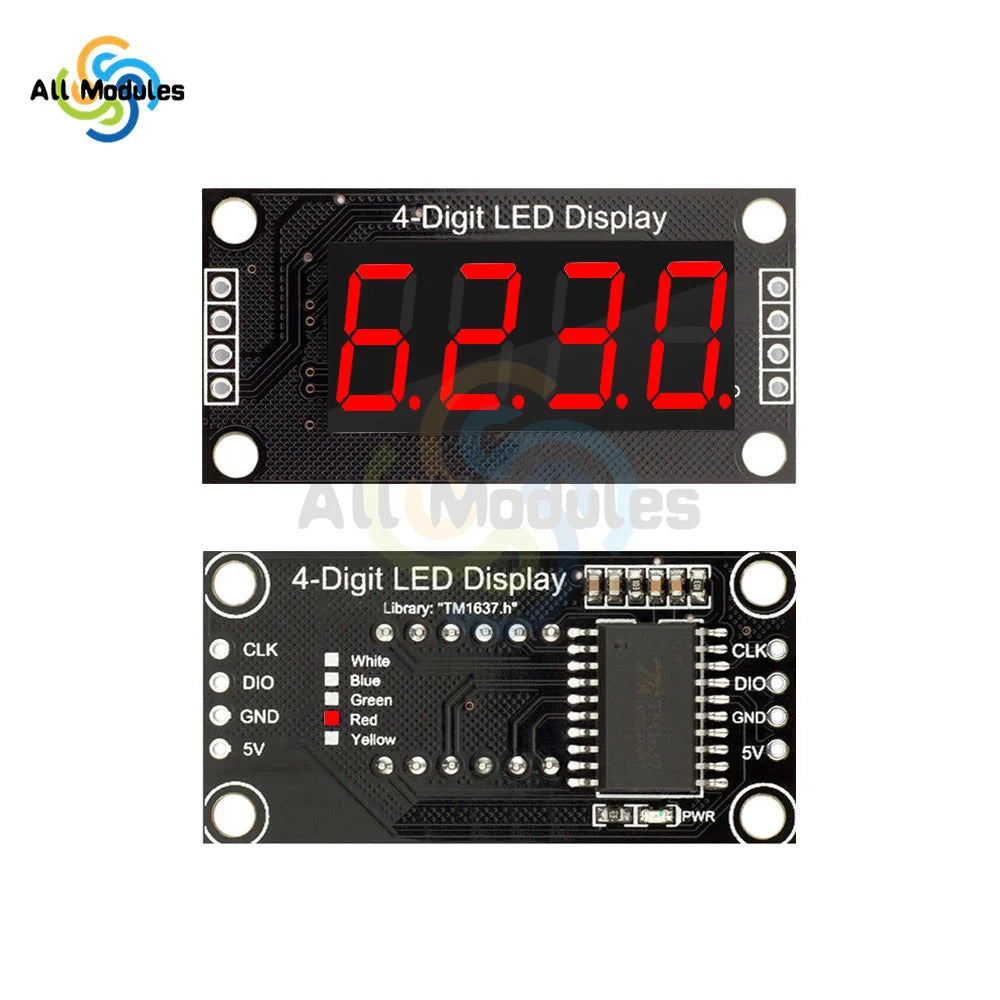 TM1637 0.36" 0.36 Inch 7 Segments Digital Display Tube 4-Digit LED  Module Board For Arduino Red Green Blue Yellow White