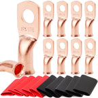 10pcs Copper Terminal Connectors, AWG 2 4 6 8 1/0 2/0 Ring Lug With Shrink Tubing 10Battery Cable Lugs, With 10 Shrink Tubing