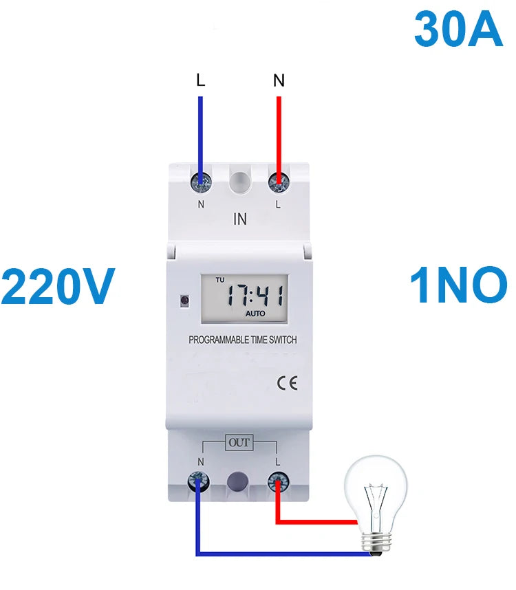 Electronic Weekly 7 Days Programmable Digital TIME Relay Timer Switch Control AC 220V 230V 12V 24V 30A Din Rail AHC30A  THC30A