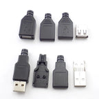 10 Sets DIY USB 2.0 Type-A Male Connector - 4-Pin Solder-Type Black Plastic Shell Adapter for Data Connection