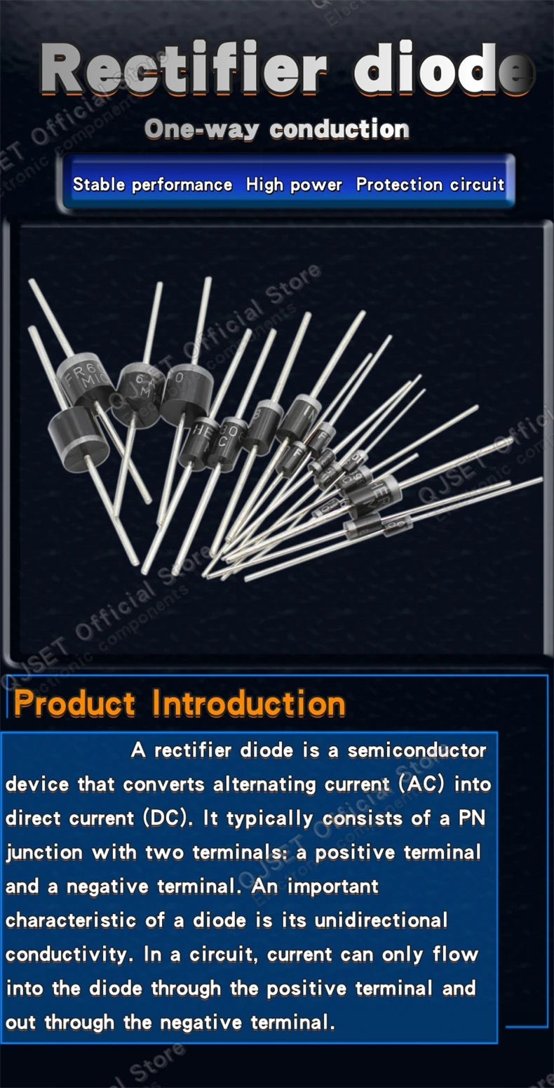 20pcs 6A10 10A10 20A10 30A10 DIP Rectifier Diodes 6A 10A 20A 30A 1000V R-6 High Voltage High Current Backflow Prevention Diode6A