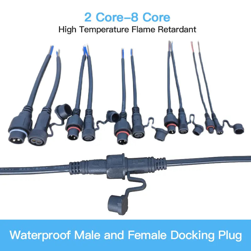 IP68 2 3 4 5 Pin 0.3/0.75/1.5 Square Waterproof Male Female Cable Connector Plug Butt Extension Line Outdoor LED Wire Connector