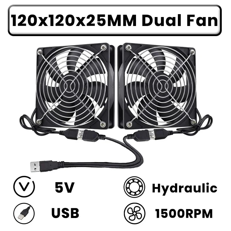 GDSTIME Dual 40mm 50mm 60mm 80mm 92mm 120mm 140mm DC 5V Powered USB Fans with 2 in 1 USB Cable for AV Receiver DVR Cooling