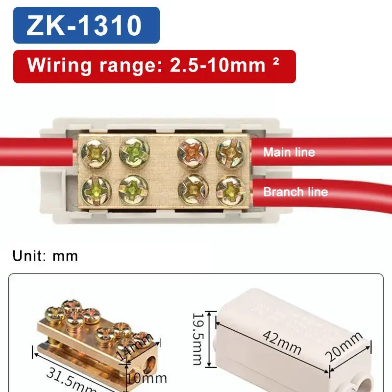 T‑Type Wire Connector ZK Terminal Splitter I-type Brass Clamp Electrical Wire Junction Box for Household Lighting Socket Wiring