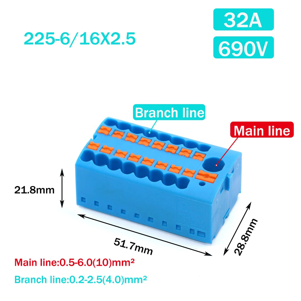 Wire Electrical Connectors PTFIX 2.5mm Wire Merging And Branching Device Push-in Terminal Block Connector Mount On Din Rail