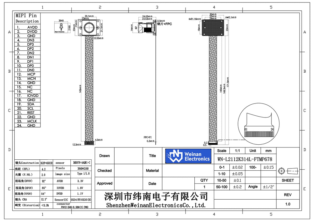 8MP IMX678 USB2.0/3.0/MIPI Camera Module, 4K 3840x2160 30FPS, 92° Wide FOV, 2D-DNR & Mic, Compatible with Windows/Android/Linux