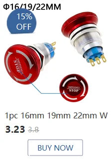 1pc 16mm 19mm 22mm Waterproof Metal Latching Emergency STOP Mushroom Push Button Switch Button Switch Knob Rotary Switch