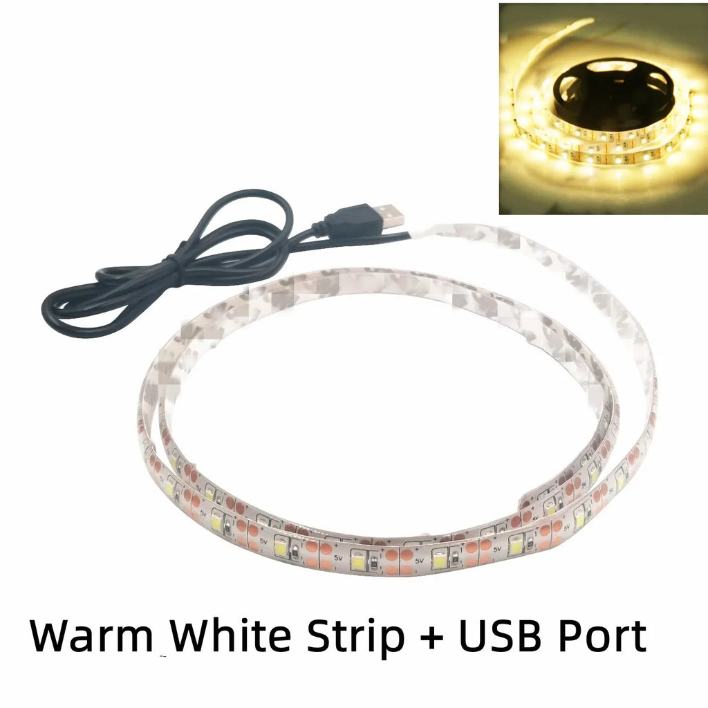 DC 5V USB LED Strips 2835 White Warm White LED Strip Light TV Background Lighting Tape Home Decor Lamp 1M 2M 3M 4M 5M LED Strip